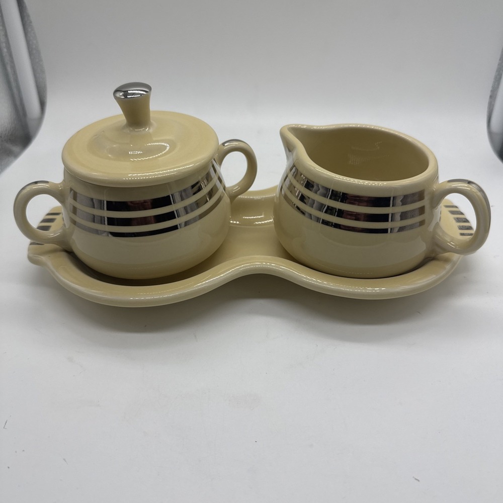 Fiestaware HLCCA Exclusive Platinum Stripe Creamer & Sugar w/Tray
